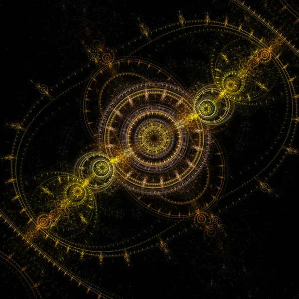 Siyah bir zemin üzerine altın saat. Dişliler ve SMM. Soyutlama