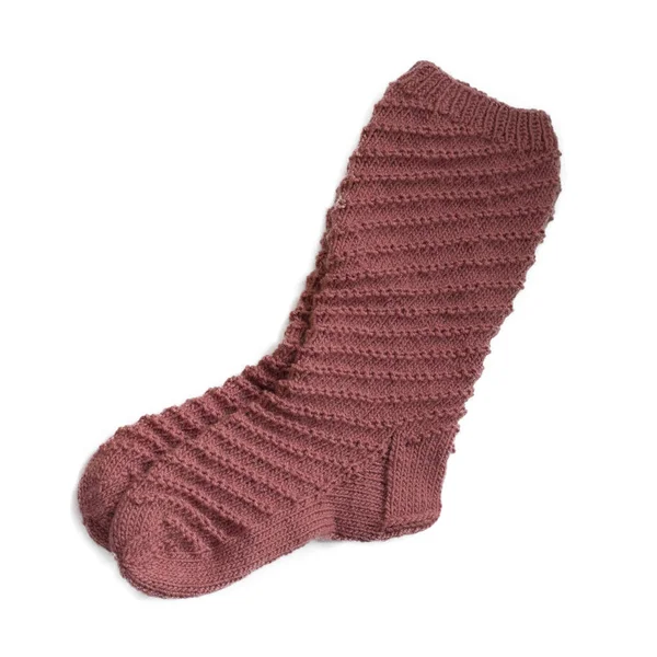 Ζεστό πλεκτό μωβ γυναικεία κάλτσα από κοντά. Απομόνωση — Φωτογραφία Αρχείου