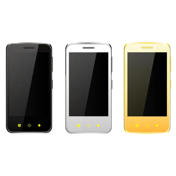     üç beyaz bir arka plan üzerinde siyah beyaz altın telefon 