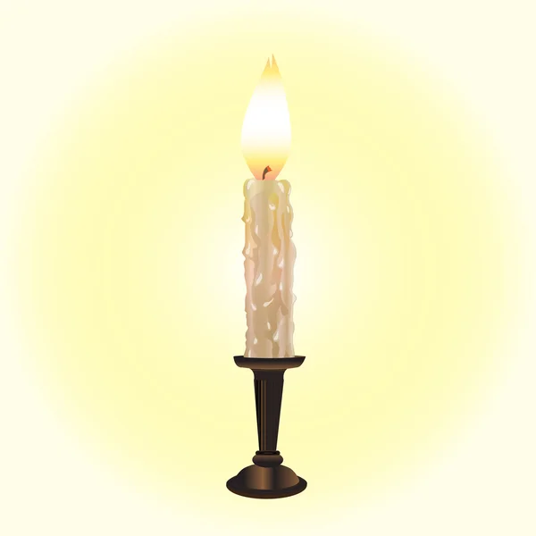 Candela marrone in legno fuso candela bianca — Vettoriale Stock