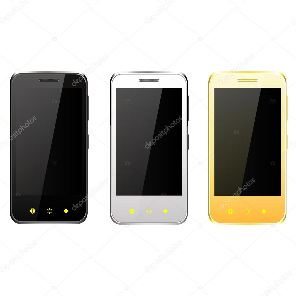     three phone black white gold on a white background 