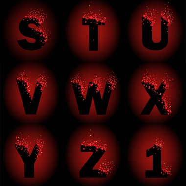 alfabe siyah harflerle ateş kırmızı bir arka plan üzerinde yol açtı.