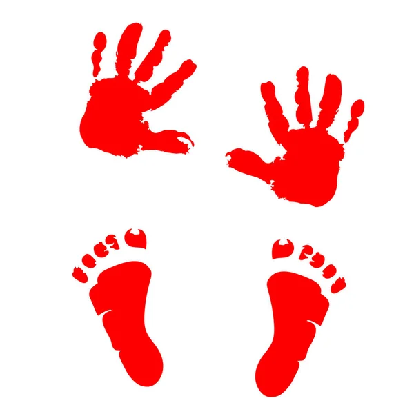 Dvě červené dětských dlaní a chodidel na bílém pozadí — Stockový vektor