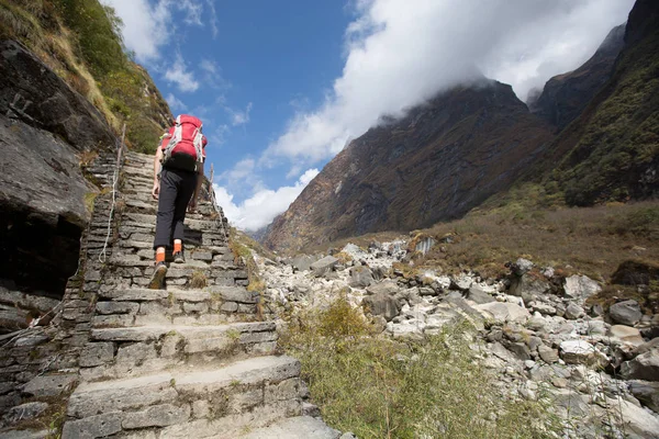 Wandelen in de Himalaya bergen — Stockfoto