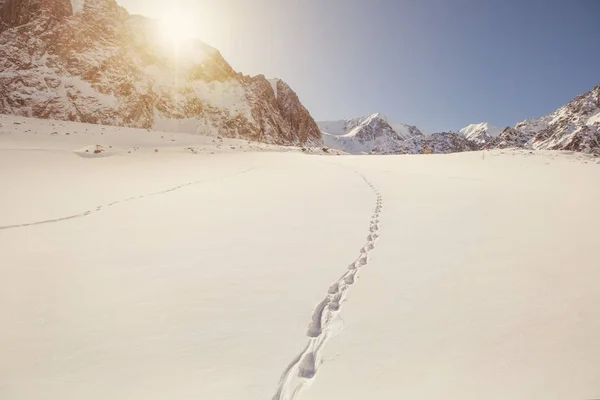 Impronta sulla montagna innevata — Foto Stock