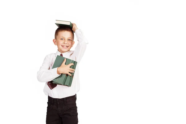 Happy školáka s knihami — Stock fotografie