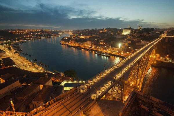 Night View Bridge River European City Centre Porto Douro River — Stock Photo, Image