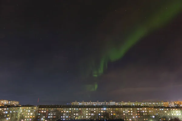 Northern Lights Murmansk Russian City — Stock Photo, Image