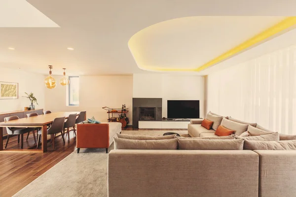 Living Room Modern Interior Design Grey Colours White Walls — Stock Photo, Image