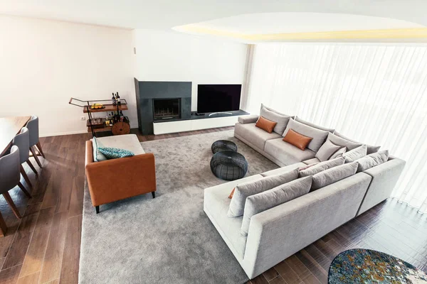 Living Room Modern Interior Design Grey Colours White Walls — Stock Photo, Image