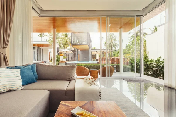 Luxusní Moderní Obývací Pokoj Interiér — Stock fotografie