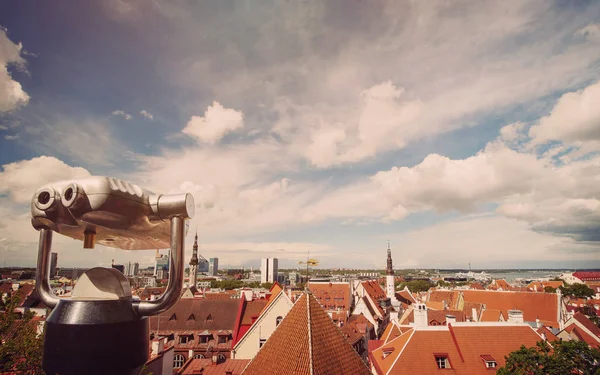 Coin Operated Binocular Viewer Viewpoint European City Tallinn Skyline Blue — Stock Photo, Image