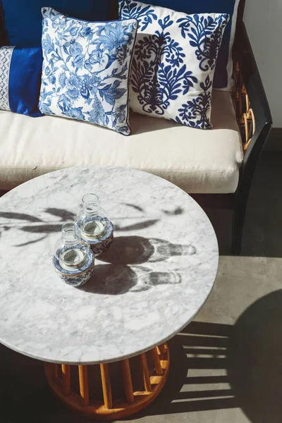 Shadows of interior details on desk, vertical photo