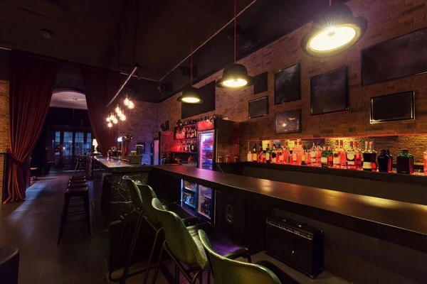 Design Interiores Moderno Bar Jazz Palco Com Piano Preto Lâmpadas — Fotografia de Stock