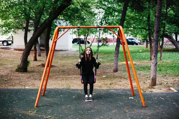 Teen Girl Seating Little Swing Playground — Stock Photo, Image