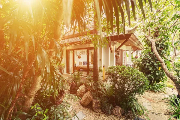 Interno Della Casa Tropicale Esterna Con Giardino Tropicale — Foto Stock