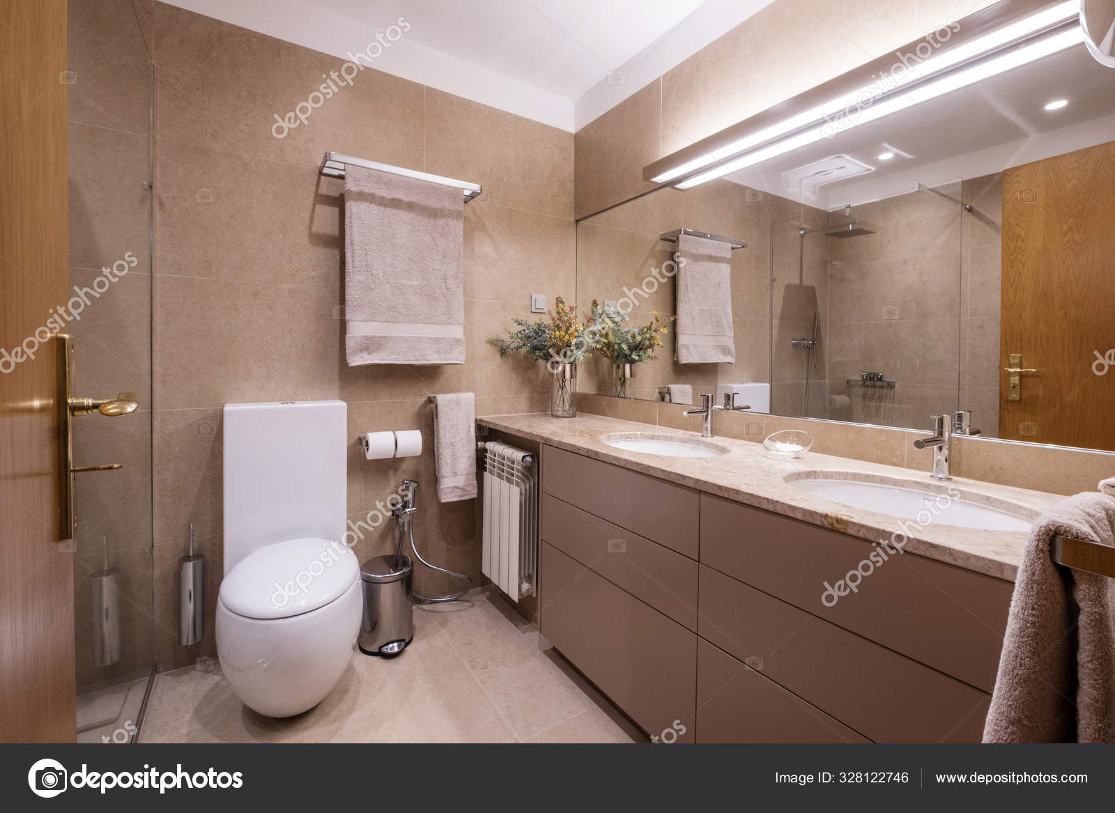 Bathroom Toilet Simple Interior Design Brown Colours Stock Photo