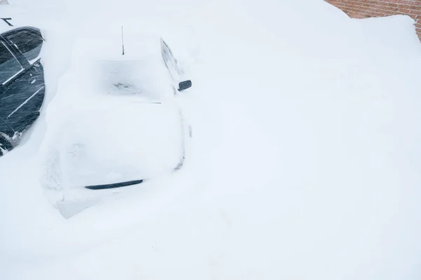 Heavy Snowfall Snow Covered Cars Snowdrift Houses Winter City — Stock Photo, Image