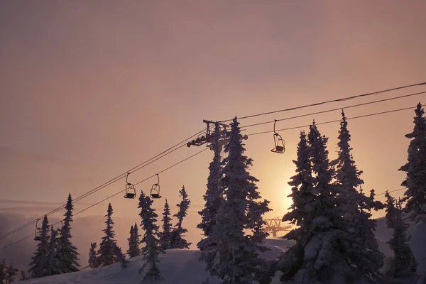 Ski Lift Snowfall Mountains Ski Resort Sheregesh Russia White Winter — 스톡 사진