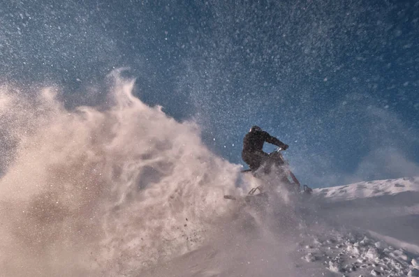 Snowbike Cavalier Dans Vallée Montagne Modifier Vélo Saleté Avec Des — Photo