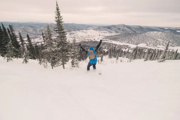 Snowboarder Macho Cabalgando Snowboard Polvo Nieve —  Fotos de Stock