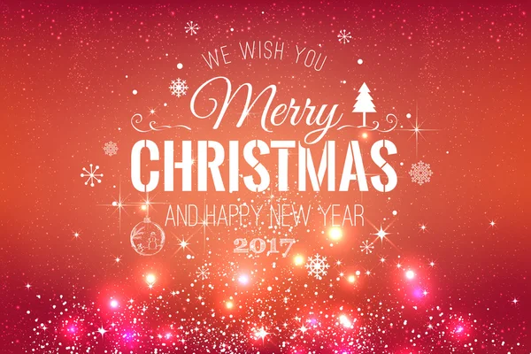 Noel ve yeni yıl tipografik kar taneleri, ışık, kırmızı Xmas zemin üzerine yıldız. Vektör çizim. Noel kartı