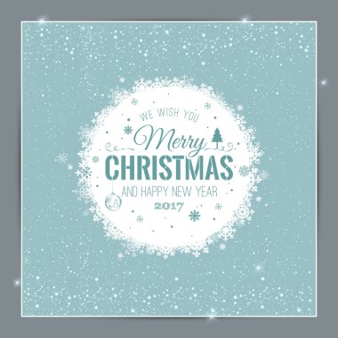 Noel ve Yeni Yıl 'da kar taneleri, ışık ve yıldızlarla dolu parlak Xmas arkaplanı üzerine tipografi. Vektör İllüstrasyonu. Xmas kartı