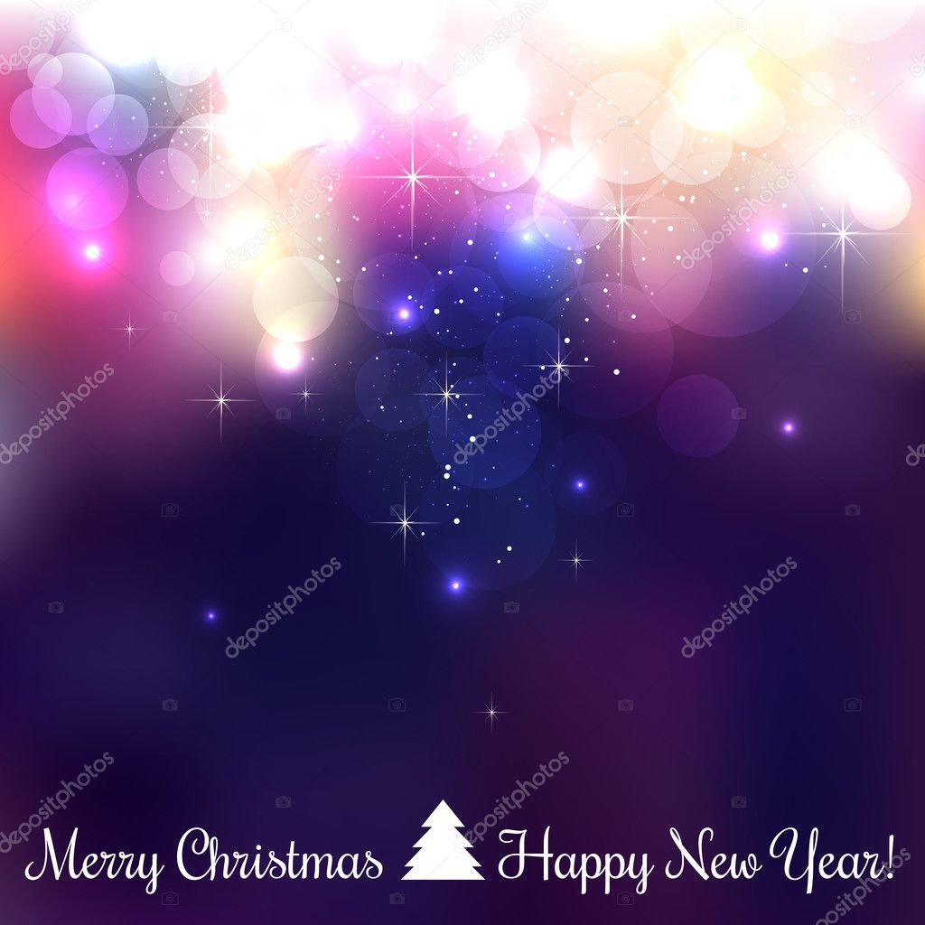 Colorful Merry Christmas background with snowflakes, light, stars. Vector Illustration. xmas bokeh