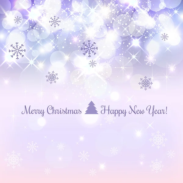Fondo brillante de Navidad y Año Nuevo con copos de nieve, luz, estrellas. Ilustración vectorial. Tarjeta de Navidad — Archivo Imágenes Vectoriales