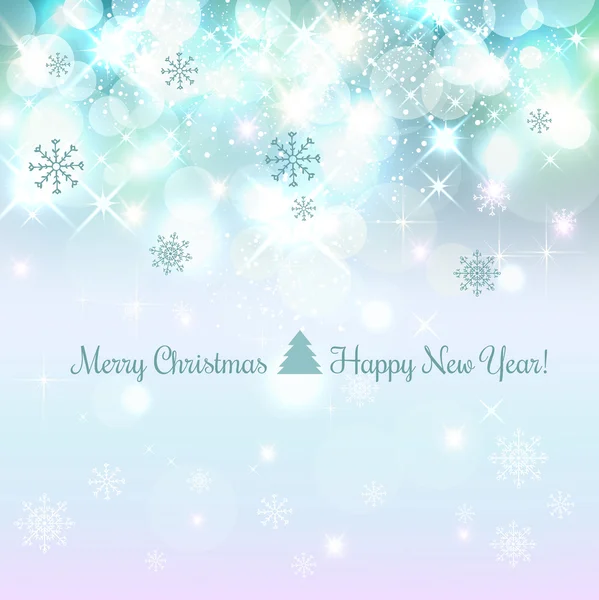 Fondo brillante de Navidad y Año Nuevo con copos de nieve, luz, estrellas. Ilustración vectorial. Tarjeta de Navidad — Archivo Imágenes Vectoriales