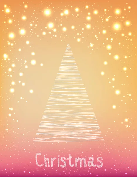 Buon Natale tipografia su sfondo vacanza con abete e luce, stelle, fiocchi di neve. Disegnato a mano. Illustrazione dei passi vettoriali. Biglietto di Natale e Capodanno — Vettoriale Stock