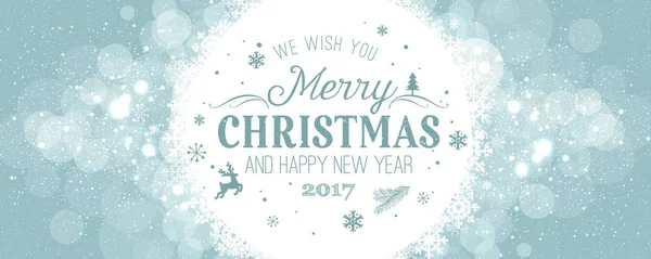Natal e Ano Novo tipográfico em feriados fundo com flocos de neve, luz, estrelas. Ilustração vetorial. Cartão de Natal —  Vetores de Stock