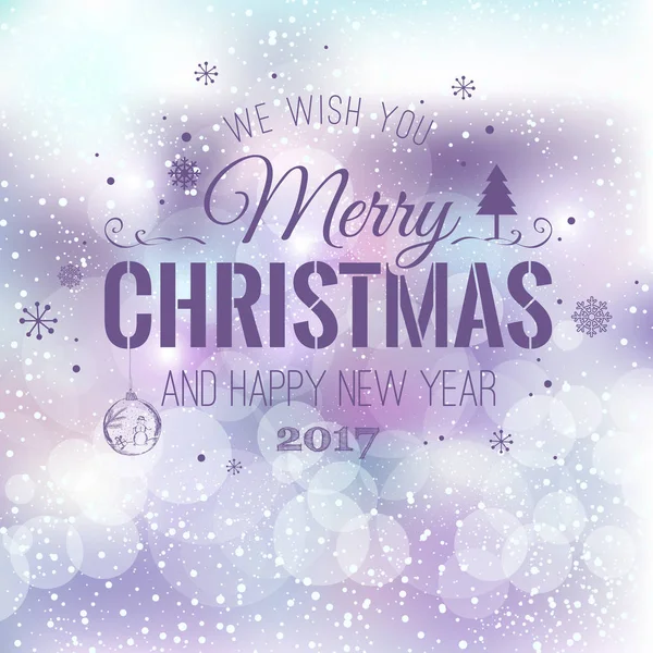 Χριστούγεννα και Πρωτοχρονιά τυπογραφικά σε φόντο διακοπές με νιφάδες χιονιού, φως, αστέρια. Εικονογράφηση διάνυσμα. Χριστουγεννιάτικη κάρτα — Διανυσματικό Αρχείο