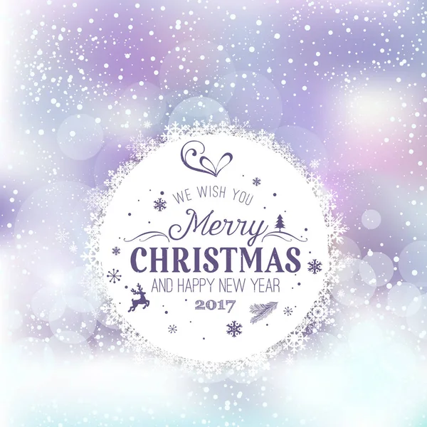 Navidad y Año Nuevo tipográfico en el fondo de las vacaciones con copos de nieve, luz, estrellas. Ilustración vectorial. Tarjeta de Navidad — Vector de stock