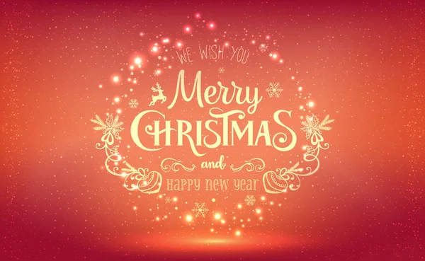 Natal e Ano Novo tipográfico em feriados fundo com flocos de neve, luz, estrelas. Ilustração vetorial. Cartão de Natal — Vetor de Stock
