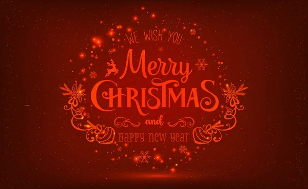Navidad y Año Nuevo tipográfico en el fondo de las vacaciones con copos de nieve, luz, estrellas. Ilustración vectorial. Tarjeta de Navidad — Vector de stock
