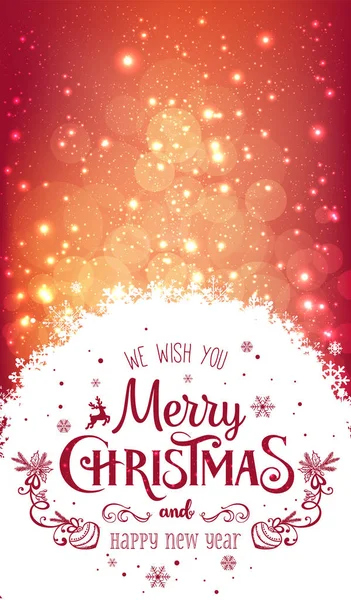 Natale e Capodanno tipografico su sfondo vacanze con fiocchi di neve, luce, stelle. Illustrazione vettoriale. Biglietto natalizio — Vettoriale Stock