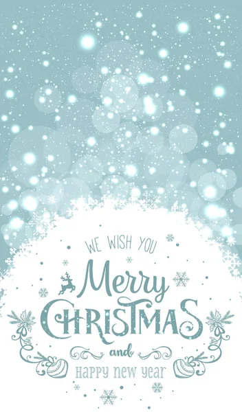 Karácsonyi és újévi ünnepek háttér hópelyhek, könnyű, tipográfiai csillagok. Vektoros illusztráció. Karácsonyi kártya — Stock Vector