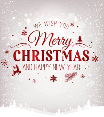 Yılbaşı ve yeni yıl arkaplanlarında kar taneleri, ışık ve yıldızlı kış manzaraları var. Xmas kartı. Vektör İllüstrasyonu