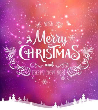 Yılbaşı ve yeni yıl arkaplanlarında kar taneleri, ışık ve yıldızlı kış manzaraları var. Xmas kartı. Vektör İllüstrasyonu