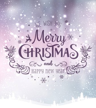 Yılbaşı ve yeni yıl arkaplanlarında kar taneleri, ışık ve yıldızlı kış manzaraları var. Xmas kartı. Vektör İllüstrasyonu