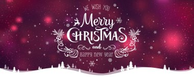 Mutlu Noeller ve yeni yıl arkaplanlarında, kar taneleri, ışık ve yıldızlı kış manzaralarıyla birlikte daktilo yazıları. Vektör İllüstrasyonu. Xmas kartı