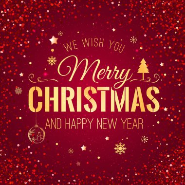 Noel ve yeni yıl glitter doku yeniden kırmızı zemin üzerine yazım. Noel kartı. Vektör çizim