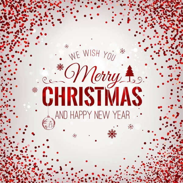 Natale 2017 e Capodanno tipografico su sfondo rosso con fuochi d'artificio d'oro. Biglietto di Natale. Illustrazione vettoriale — Vettoriale Stock