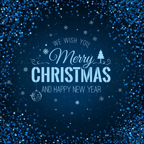 Natale e Capodanno tipografico su sfondo blu con texture ri glitter. Biglietto di Natale. Illustrazione vettoriale — Vettoriale Stock