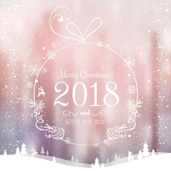Lesklé vánoční koule 2018 Veselé Vánoce a nový rok na krásné pozadí s světla, hvězdy, vločky. Pohlednice z dovolené. Eps vektorové ilustrace — Stockový vektor