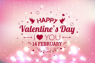 Mutlu Sevgililer günü tebrik kartı. Seni seviyorum. 14 Şubat. Kalpler, ışık, yıldız ile tatil arka plan. Vektör çizim.