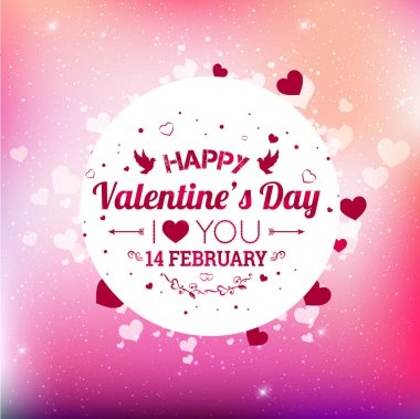 Mutlu Sevgililer günü tebrik kartı. Seni seviyorum. 14 Şubat. Kalpler, ışık, yıldız ile tatil arka plan. Vektör çizim.