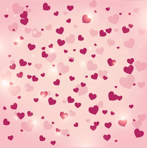 Feliz tarjeta de felicitación del día de San Valentín. Te amo. 14 de febrero. Fondo de vacaciones con corazones, luz, estrellas. Ilustración vectorial . — Vector de stock