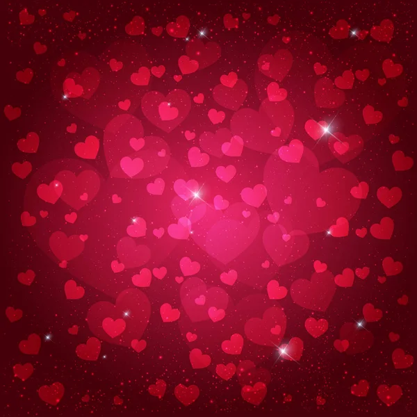 Feliz tarjeta de felicitación del día de San Valentín. Te amo. 14 de febrero. Fondo de vacaciones con corazones, luz, estrellas. Ilustración vectorial . — Vector de stock